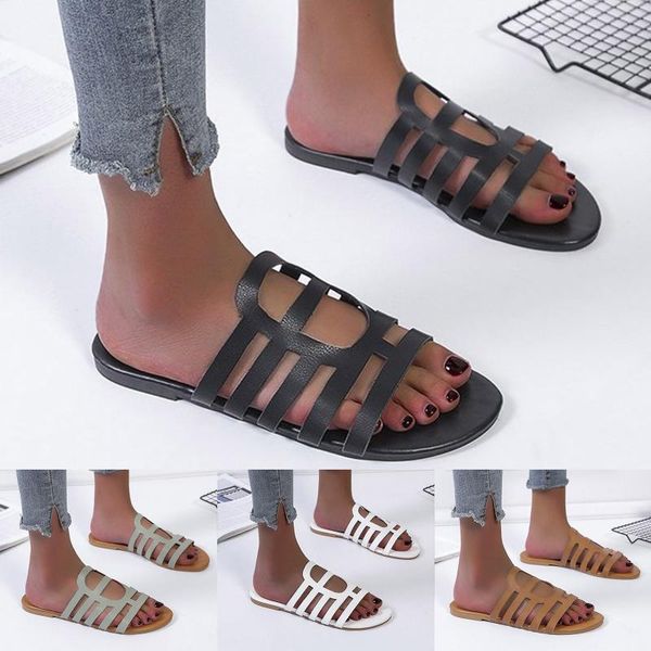 

slippers summer women's flip-flops fashion open toe casual beach shoes leather elegant flat non-slip outdoor sandalias femme, Black