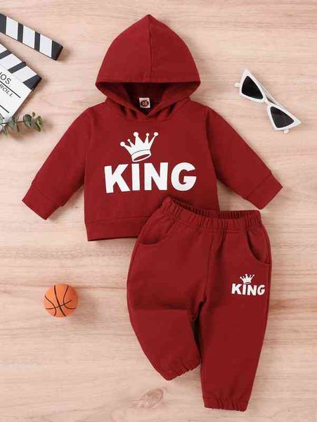 

baby crown and letter graphic hoodie & sweatpants she, White