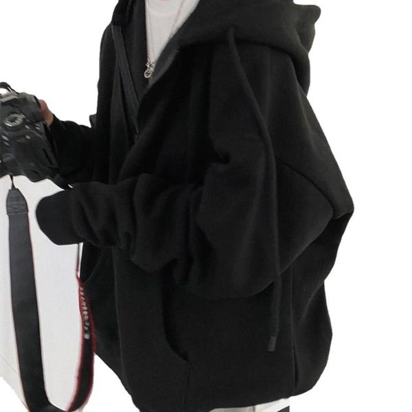 

women's hoodies & sweatshirts women harajuku korean version loose oversized vintage solid color long sleeve hooded sweatshirt zipper co, Black