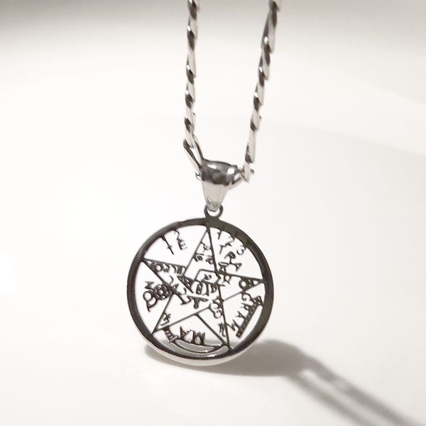 

large 45mm/ 32mm charms stainless steel religious wicca pentagram pendant curb chain 5mm 24 inch silver mens gifts