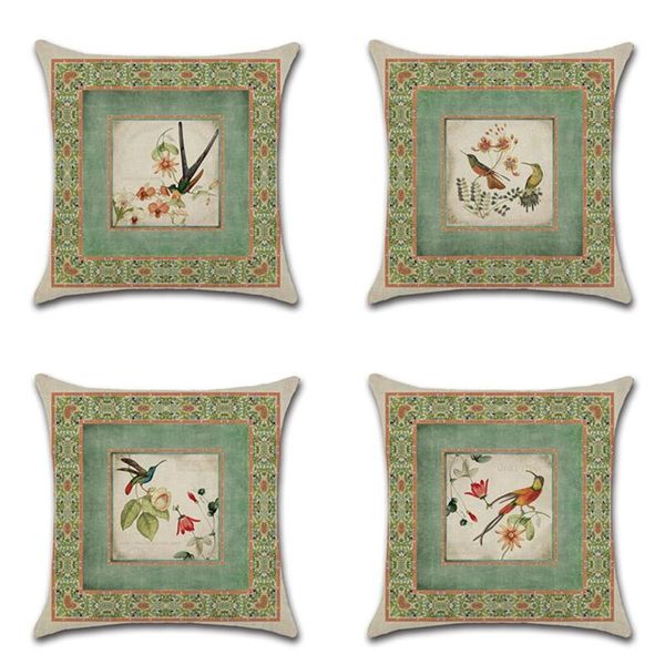 

cushion/decorative pillow cotton line vintage bird green printed throw case classical flowers cushion cover funda cojines sofa home car deco