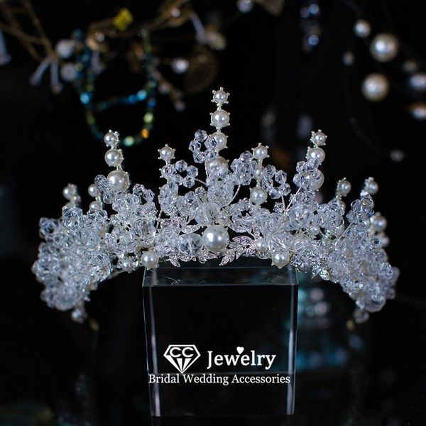

hair clips & barrettes bridal crown wedding accessory women hairwear headpiece engagement ornaments pearl diadems princess tiaras qs167, Golden;silver