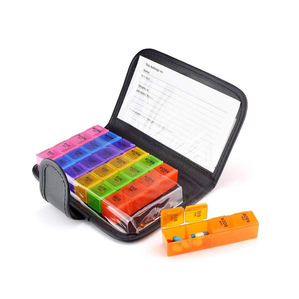 

28 days plastic weekly tablet holder storage organizer container with pu bag