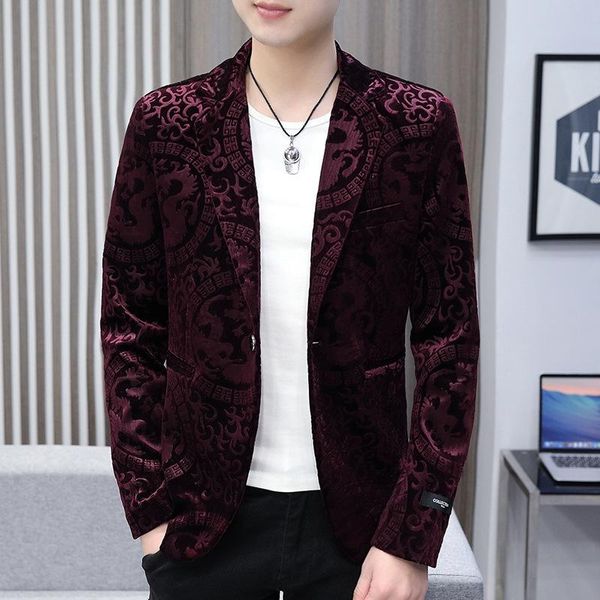 

spring and autumn men's casual suit jacket high-quality slim printing trend single-breasted small suits & blazers, White;black