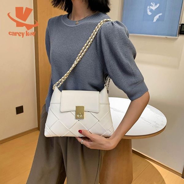 

evening bags carey kay women pu leather designer handbags purse female lattice square crossbody 2021 luxury chain shoulder