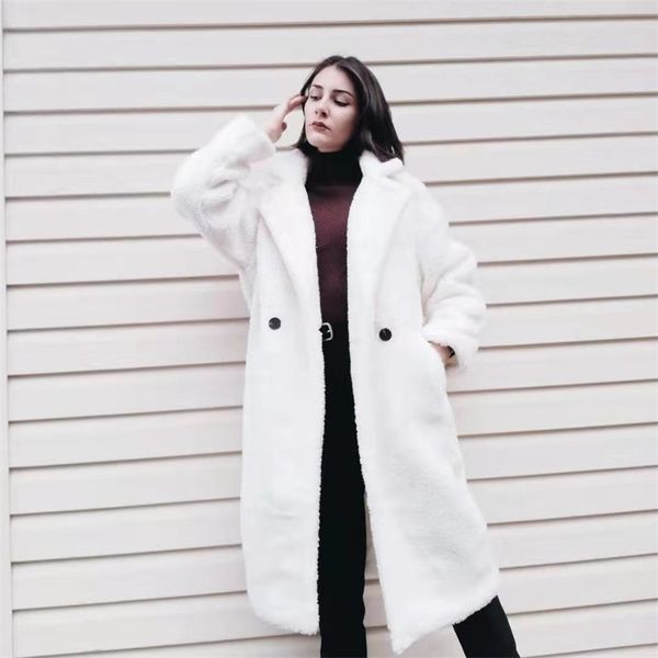 

bbwm autumn winter women beige teddy coat stylish female thick warm cashmere jacket casual girls streetwear 211106, Black