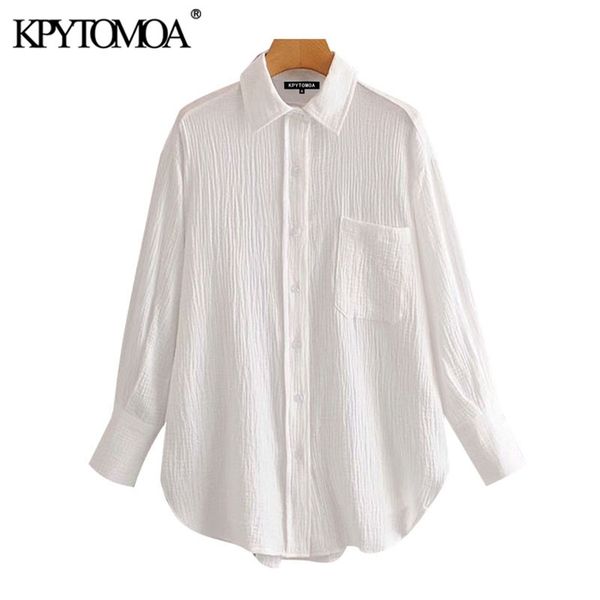 

women chic fashion office wear pockets loose blouses lapel collar long sleeve female shirts 210420, White
