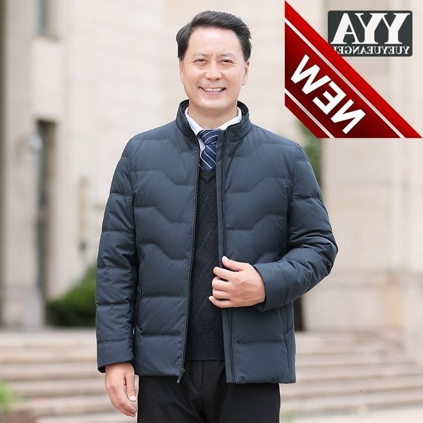 

business casual mens down coat middle-aged winter thicken warm slim fit stand collar cold jacket solid short overcoat 4xl male, Black