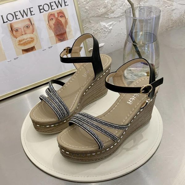 

slippers summer casual shoes women platform 2021 fashion wedges slides pu leather comfort beach woman sandals, Black