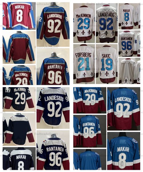 

2021 reverse retro 96 mikko rantanen 8 cale makar hockey jerseys 29 nathan mackinnon 92 gabriel landeskog 19 joe sakic 21 peter forsberg sta, Black;red