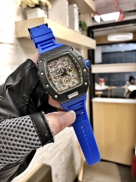 

wristwatches 6-pin fiber watch clock male silicone strap sports quartz men's large dial chronograph, Slivery;brown