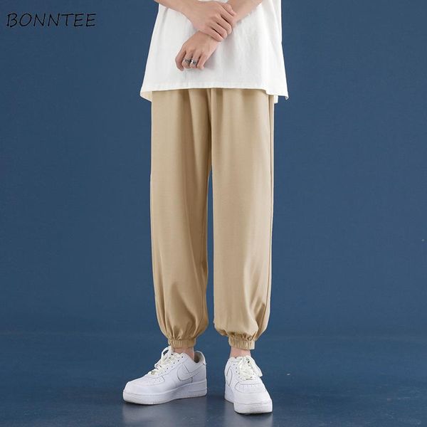 

men's pants casual men summer fashion quick dry thin ankle-length solid simple plus size s-3xl trousers loose all-match ice fiber ins, Black