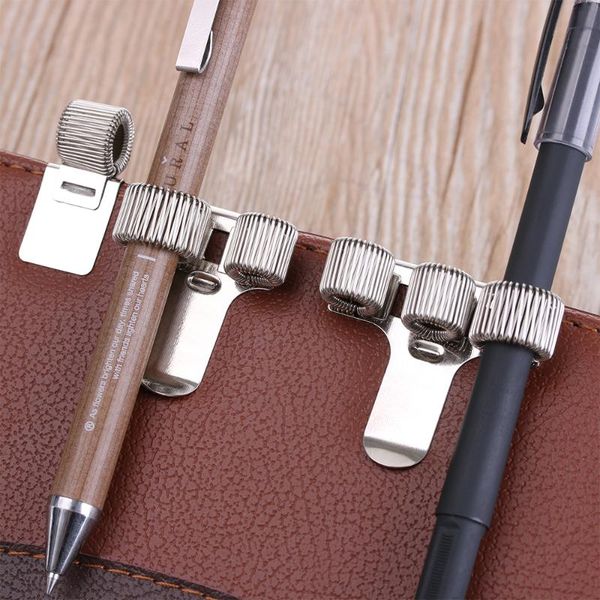 

refills 1pc single/double/triple hole metal spring pen holder with pocket clip doctors uniform holders notebook accessories, Black;red