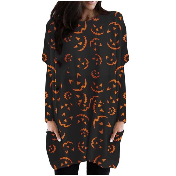 

casual dresses fashion comfortable dress women's autumn halloween skeleton printed round neck daily middle loose * vestido, Black;gray