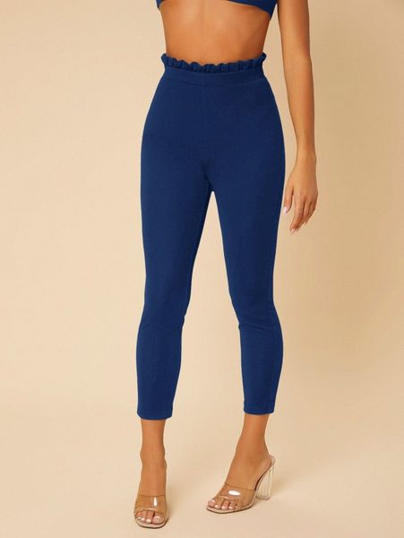 

petite paperbag waist cropped skinny pants k9vj#, Black;white