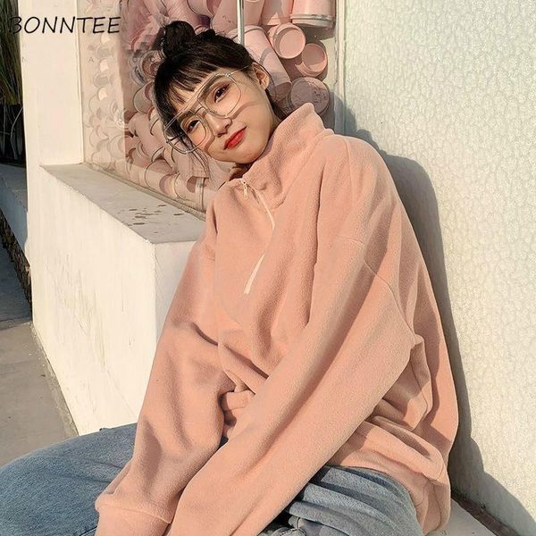 

women's hoodies & sweatshirts women kawaii clothes sweatshirt female pure autumn harajuku fleece turtleneck leisure pullovers fresh col, Black