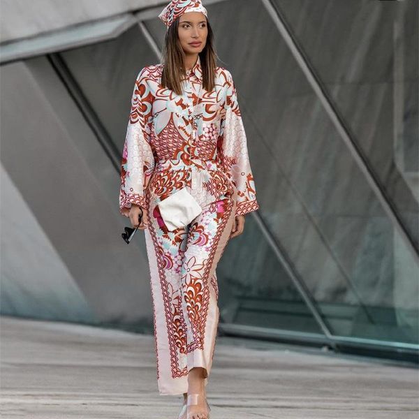 

women's tracksuits women red print suits blouse shirt + wide leg high waist pants fashion female trousers sets 2 pieces loose clothing, Gray