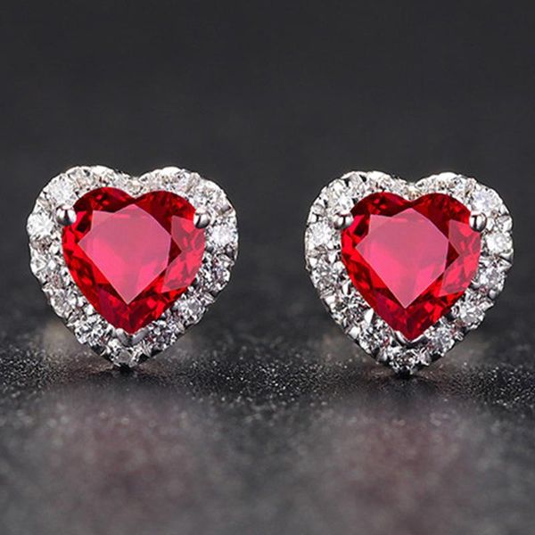 

silver earrings for women ruby geometric gemstone heart retro style gold color fashion party jewelry wholesale stud, Golden;silver