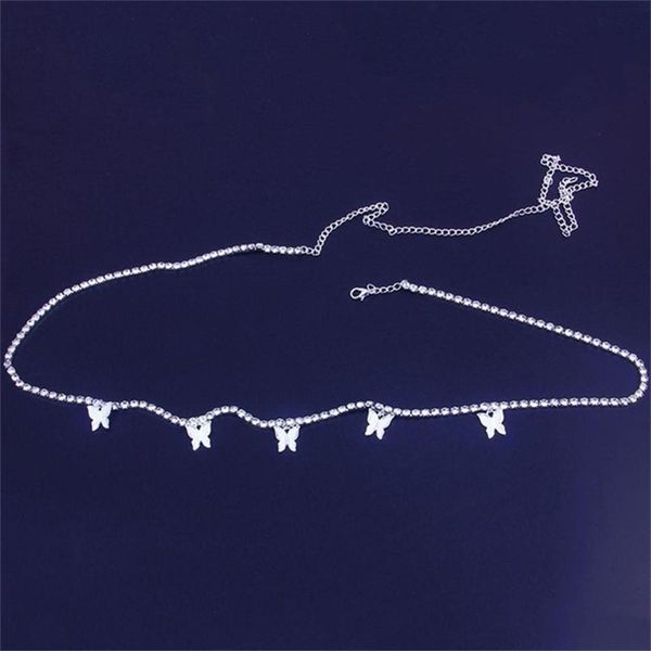 

aguademar butterfly pendant rhinestone tennis waist chain for women beach bikini belly charm chain 2020 body chain jewelry 990 q2, Silver