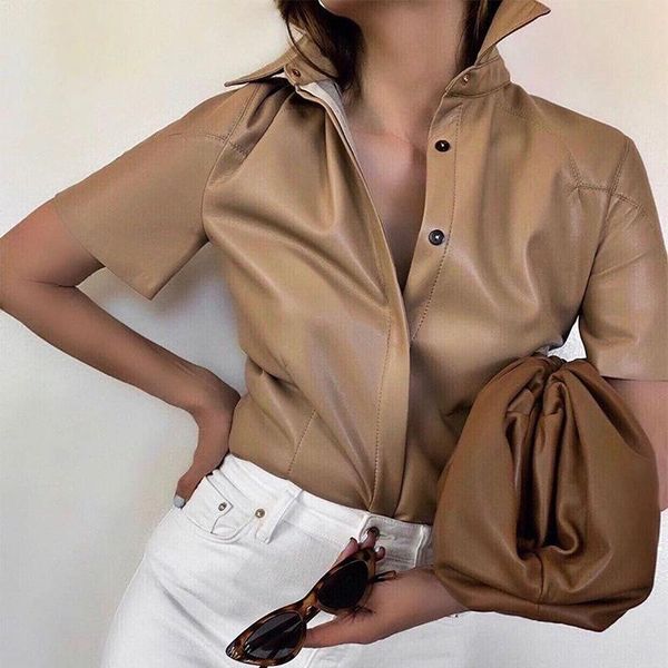 

women's blouses & shirts pu leather women short sleeve khaki female long spring blouse summer shirt fashion t141 t061, White