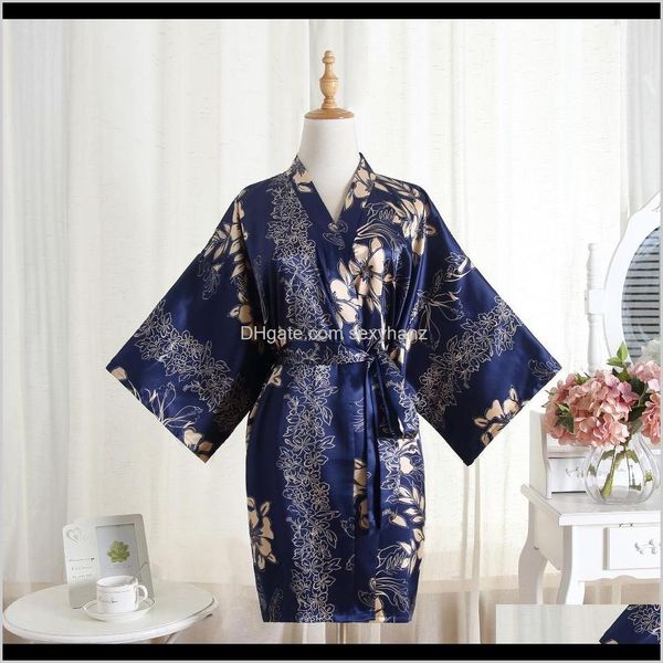 

womens sleepwear silk satin wedding bride bridegroom floral bathrobe short kimono robe night bath fashion dressing lovers gown p0k6x afnxg, Black;red