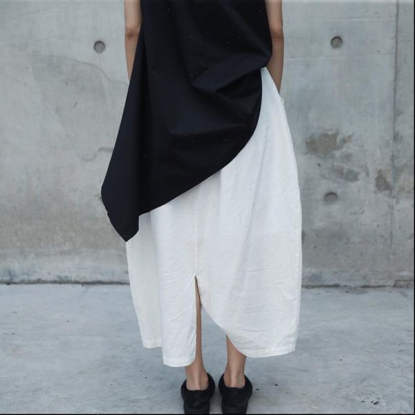 

[eam] womens pants spring autumn high waist drawstring white loose big wide leg women trousers fashion tide jr505, Black;white