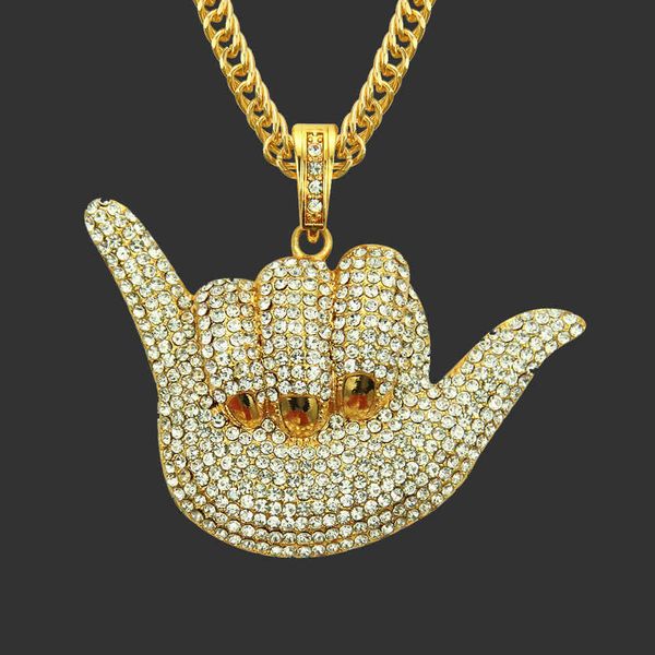 

amulet neck pendants hip hop men's personality cool diamond pendant necklace gesture 666 full finger accessories, Silver