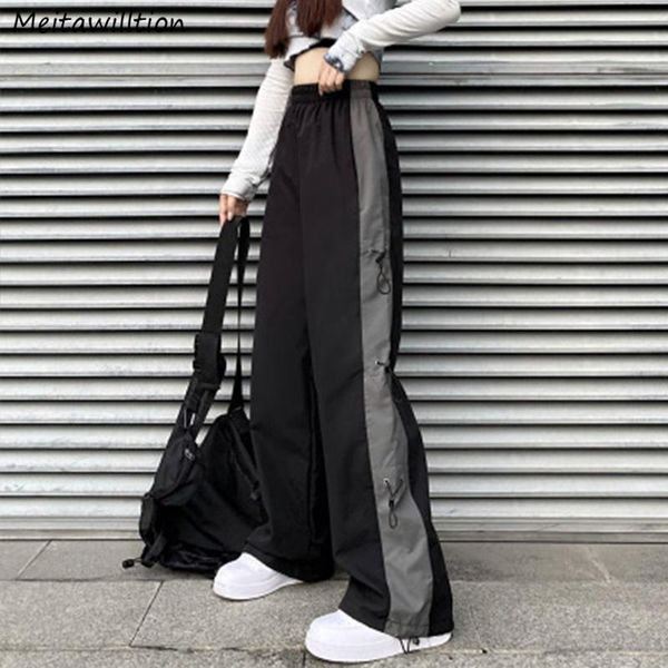 

women's pants & capris harajuku cargo women spring autumn wide leg 2021 korean loose high waist trousers vintage streetwear, Black;white