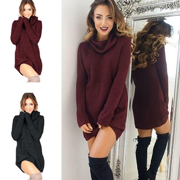 

women's sweaters women winter long sleeve loose knitted autumn sweater pullover jumper dress solid color long-sleeved, White;black