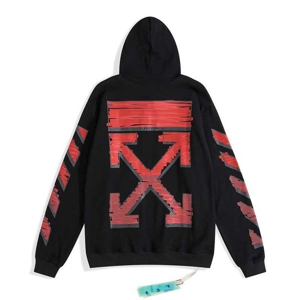 

2021 autumn winter off red gradient arrow hooded for men and women1, Black