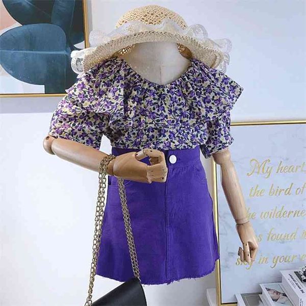 Conjuntos de roupas de meninas de verão de moda blusa floral + saia do saco 2 pcs terno princesa toddler bebê crianças roupas 210625
