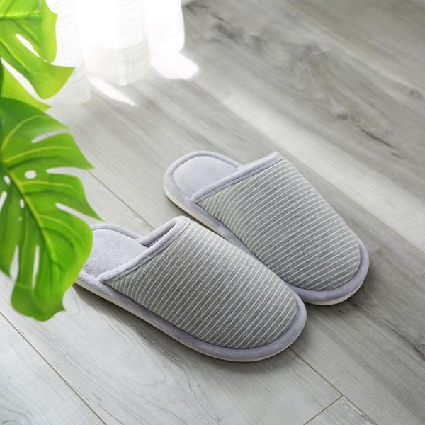 

slippers striped printed warm winter fluffy men's platform shoes flock flats cotton indoor home bedroom man's sapato masculino, Black