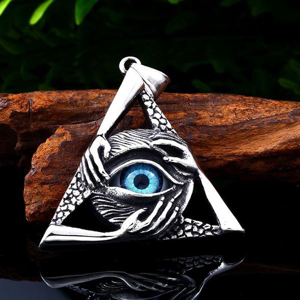 

men's titanium steel necklace fashion three hands demon eye pendant punk hip hop party jewelry necklaces, Silver