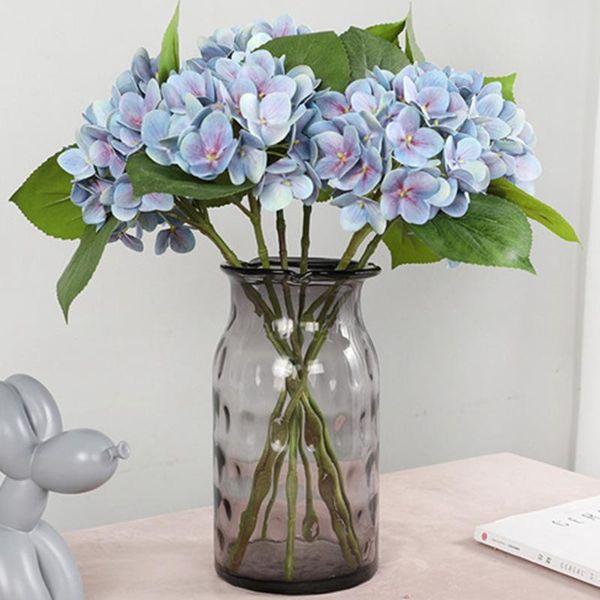 

decorative flowers & wreaths 1 bouquet artificial hydrangea branch with green leaves fake plants home table office wedding decoration
