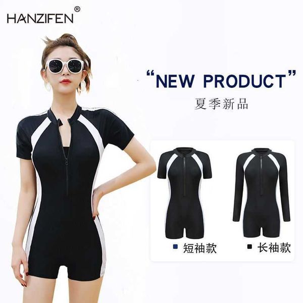 

sports women 2021 long short sleeve swimsuit women's japane and korean diving suit, White;black