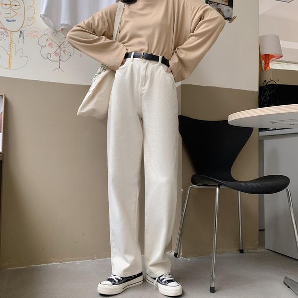 

wet white female jeans relaxed joker high thin pants with long legs straight waist, Blue