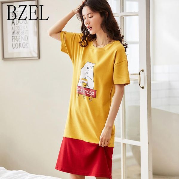 

women's sleepwear bzel nightgown cotton homewear for femme cartoon nightdres o-neck pijama nightshirt nightwear large size -xxl dm5k, Black;red