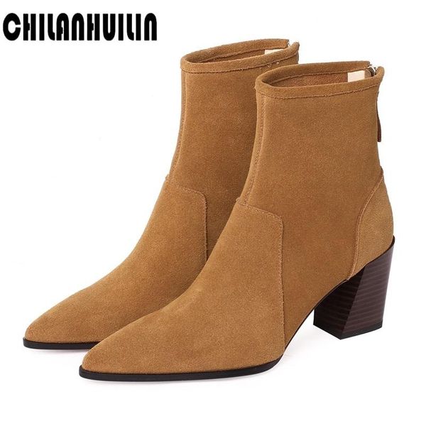 

boots women autumn winter footwear 2021 ankle high heels pumps full suede platform feminine party shoes booties, Black