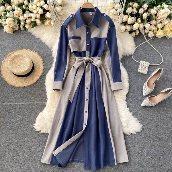 

dress s autumn winter basic wear women elegan office lady work patchwork long single breasted robe wind shirt c8aj, Black;gray