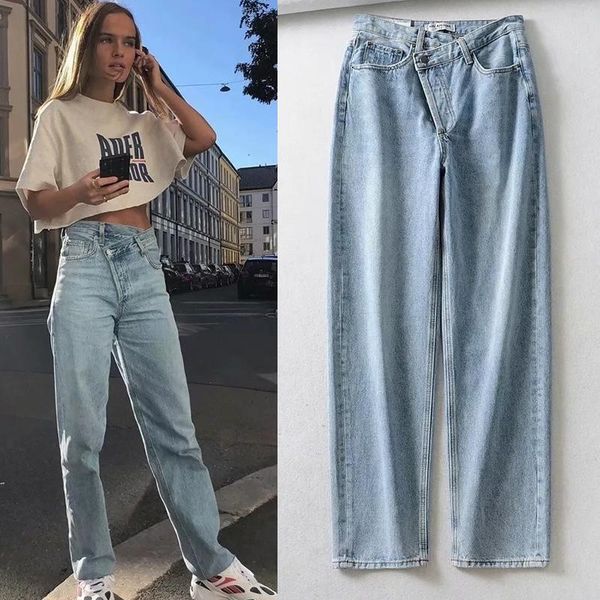 

high waist loose comfortable jeans for women plus size fashionable casual straight pants mom washed boyfriend women's, Blue