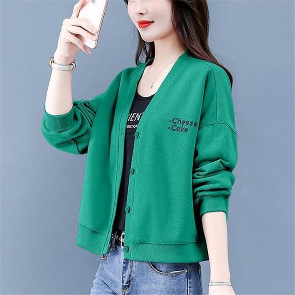 

large size sweater women's spring and autumn thin net red 2021 new korean version hoodless loose fashion short cardigan coat cotton, Black