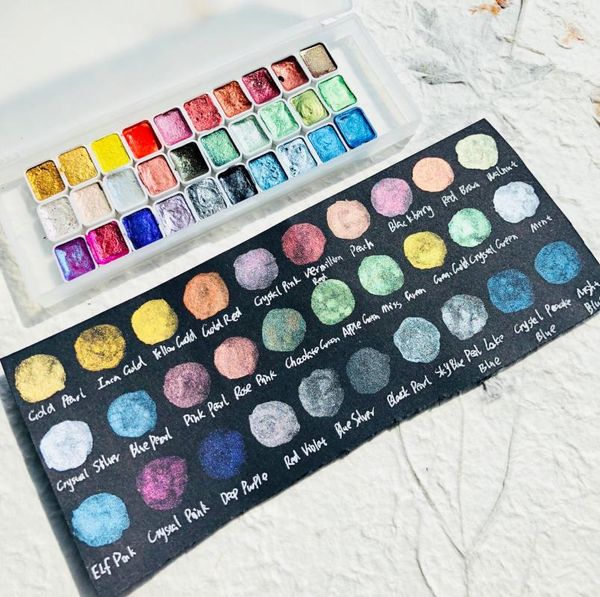 

colors solid quarter pans metallic pearl watercolor paint set dropping handmade watercolors nail art drawing acuarelas gift sets