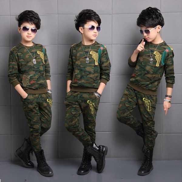 

kids tracksuit autumn camouflage boys clothes sets children clothing for 4 6 8 10 12 13 years boy sport suits, White