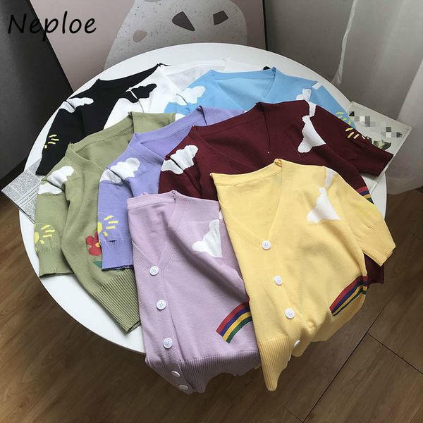 

neploe sweaters fashion women new arrival thin loose slim fit vintage knit cardigan casual single breasted korean clothes 210423, White