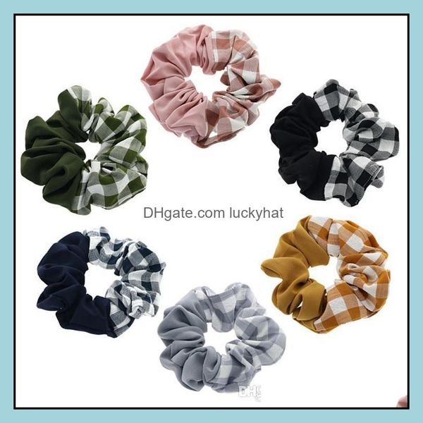 

rubber bands jewelry jewelry6color girl scrunchy plaid elastic hairband veet chiffon patchwork headband ponytail holder hair aessories drop, Pink