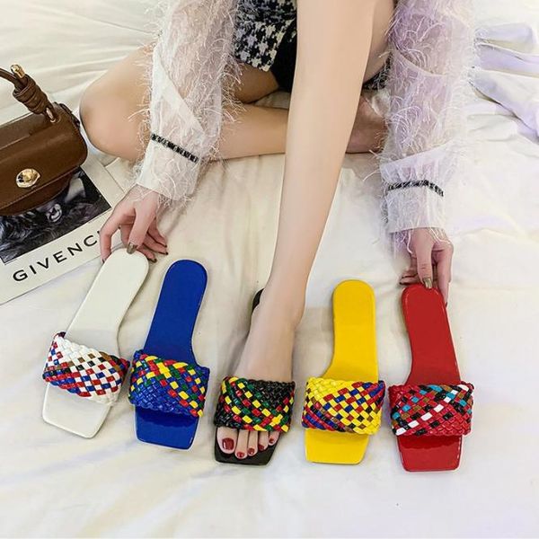 

slippers flip-flops summer style flat-bottomed color fairy fashion all-match handmade open-toed woven female sandals, Black