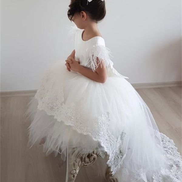 

girl's cute white baby feather lace puffy tulle high-low little princess infant girl birthday dresses party gown 0924, Red;yellow