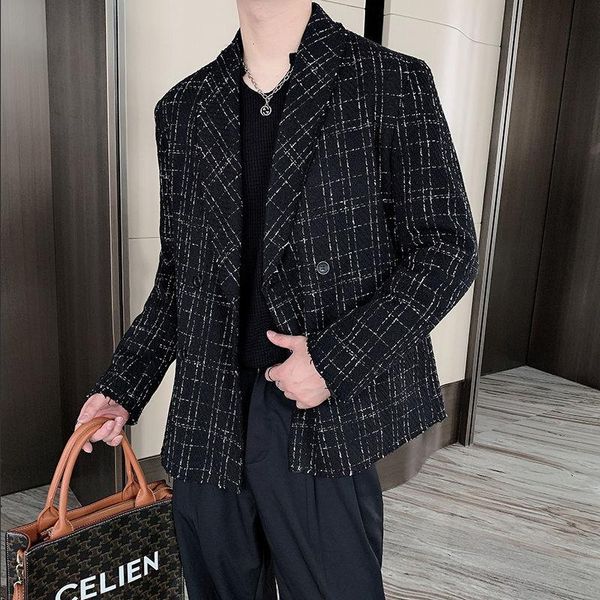 

men's suits & blazers autumn winter korean version woven suit coat men casual tweed blazer masculino social mens dress british style, White;black