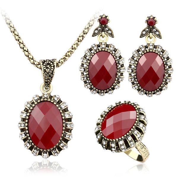 

3pcs round resin jewelry set for women pendant neckalces wedding ring earrings accessories ladies golden neckalce party & necklace, Silver