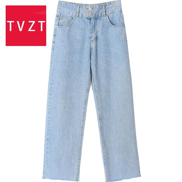 

women's jeans tvzt woman high waist jeans2021 autumn women solid vintage wide leg denim trousers simple students, Blue